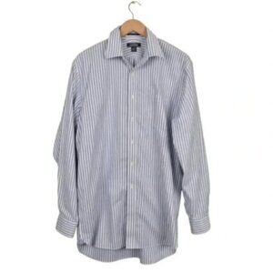 Lands End Dress Shirt Supima No  Iron Oxford Button Down Pinstripe Size 16 36